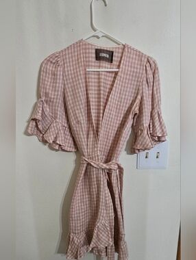 Reformation Blush Gingham Tie-Waist Wrap Dress
